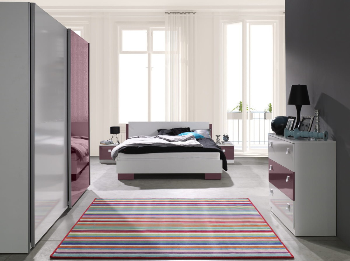 Sypialnia LUX Biała Połysk Nowoczesna Łóżko 160 x 200 Szafa Komoda Stolik Nocny Szafka (fiolet).jpg