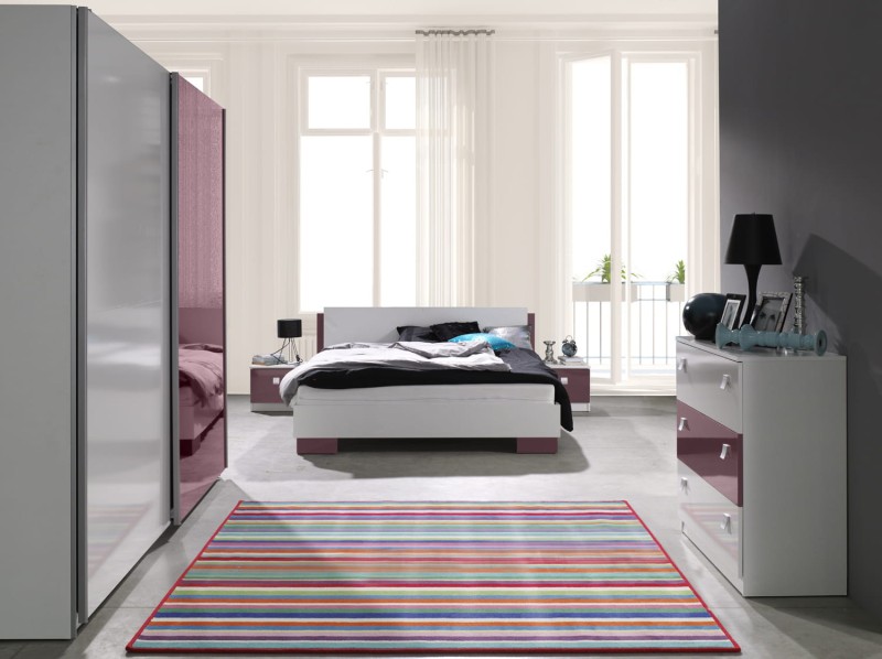 Sypialnia LUX Biała Połysk Nowoczesna Łóżko 160 x 200 Szafa Komoda Stolik Nocny Szafka (fiolet).jpg