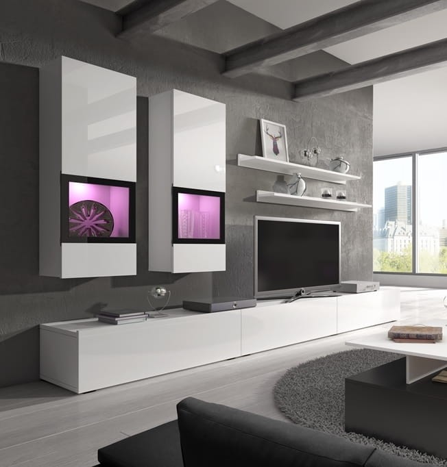 Meblościanka BAROS Biały laminat / Biały połysk Helvetia Meble IMS 2497BM10 Meblościanka Nowoczesna Tradycyjna Do Salonu Pokój Dzienny