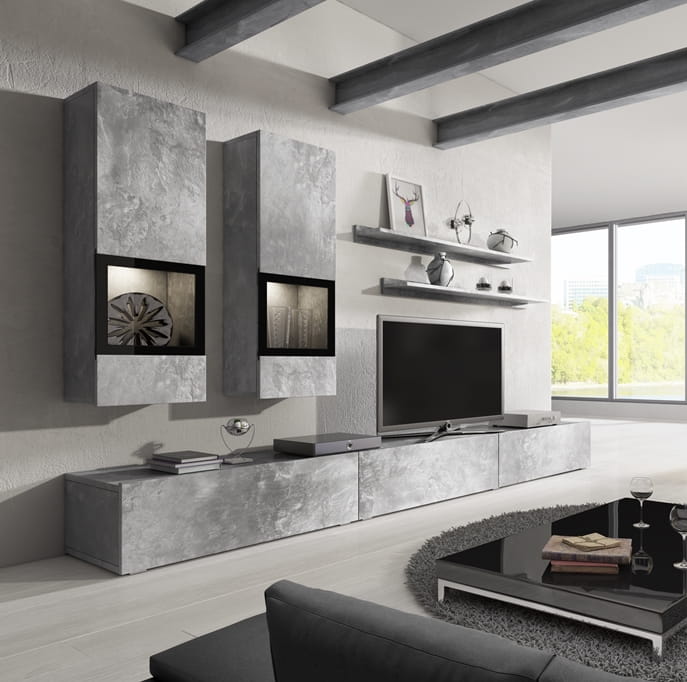 Meblościanka BAROS Jasny beton Helvetia Meble IMS 24O1BM10 Meblościanka Nowoczesna Tradycyjna Do Salonu Pokój Dzienny