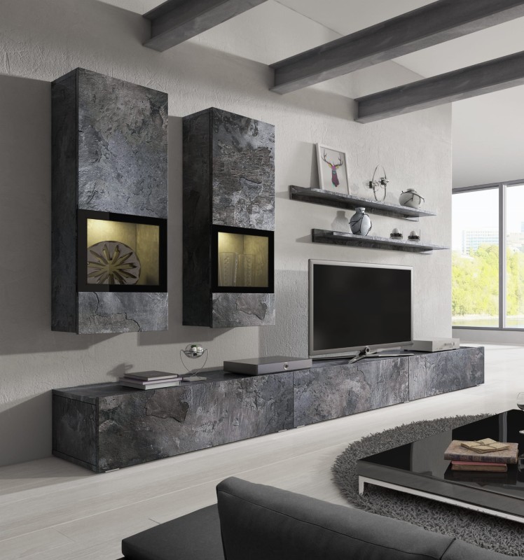 Meblościanka BAROS Schiefer Helvetia Meble IMS 24B0BM10 Meblościanka Nowoczesna Tradycyjna Do Salonu Pokój Dzienny