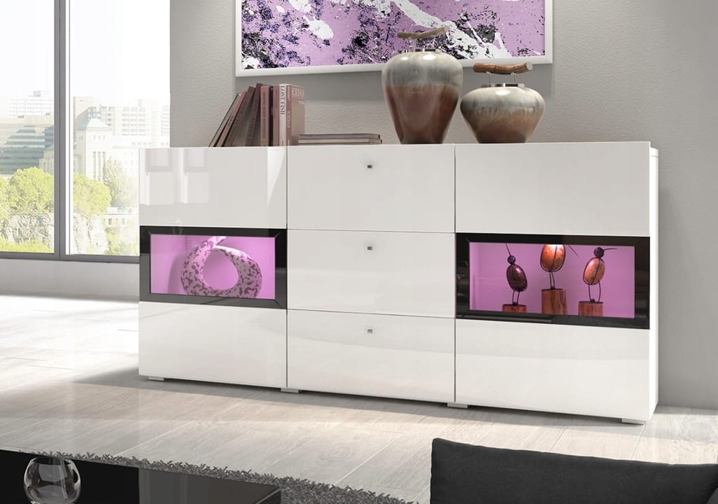 Pokój dzienny BAROS Biały laminat / Biały połysk Helvetia Meble Meblościanka Meble do salonu Nowoczesne Tradycyjne Do Salonu Pokój Dzienny