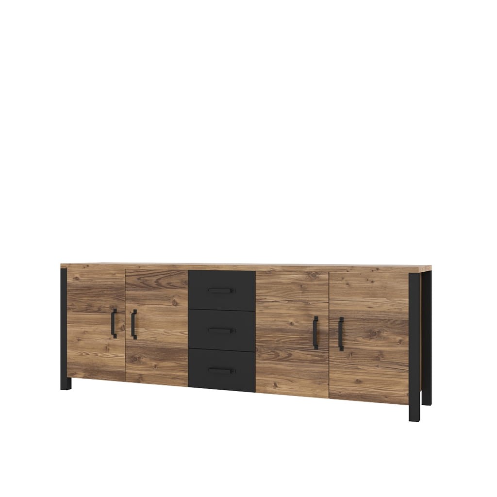 Komoda OLIN Szerokość 220 cm Appenzeller / czarny Helvetia Meble 24ABJC25 Komoda Nowoczesna Tradycyjna Do Salonu Pokój Dzienny