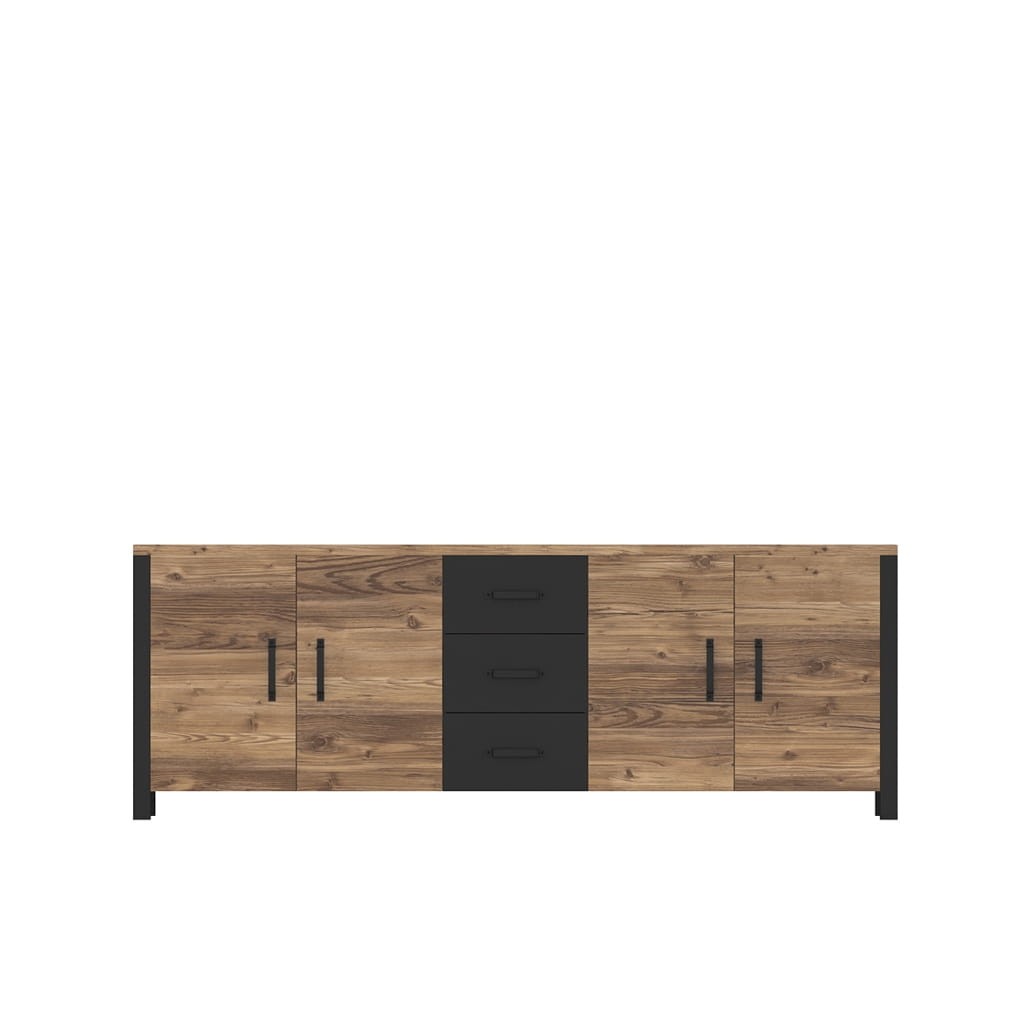Komoda OLIN Szerokość 220 cm Appenzeller / czarny Helvetia Meble 24ABJC25 Komoda Nowoczesna Tradycyjna Do Salonu Pokój Dzienny