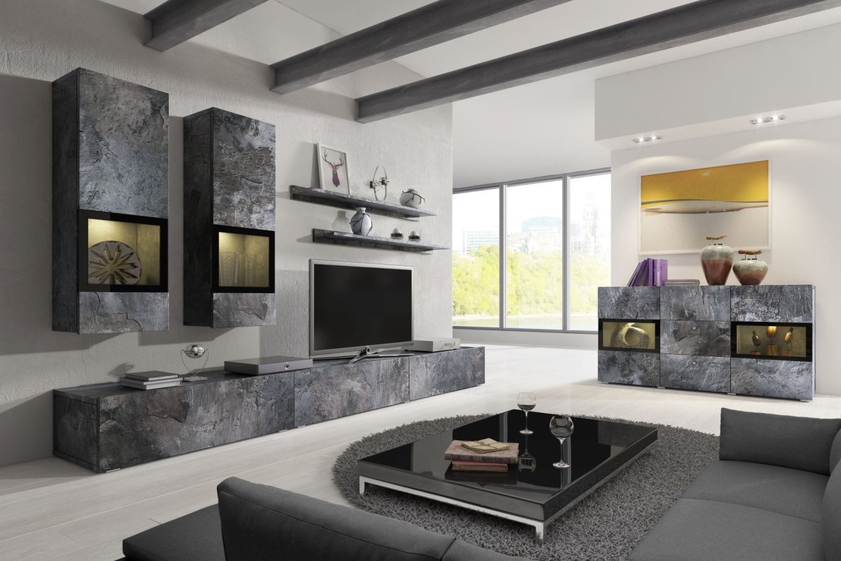 Meblościanka BAROS Schiefer Helvetia Meble IMS 24B0BM10 Nowoczesna Tradycyjna Do Salonu Pokój Dzienny Szafka RTV Szerokość 270 cm Witryna Półki LED.jpg