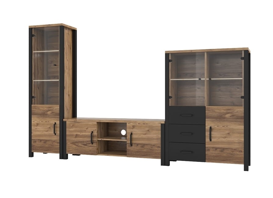 Meblościanka OLIN Appenzeller / czarny Helvetia Meble 24ABJC44 41 05 Meblościanka Nowoczesna Tradycyjna Do Salonu Pokój Dzienny