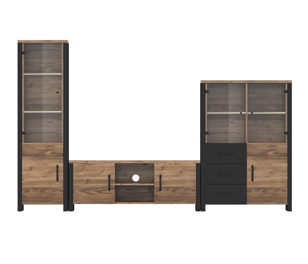 Meblościanka OLIN Appenzeller / czarny Helvetia Meble 24ABJC44 41 05 Meblościanka Nowoczesna Tradycyjna Do Salonu Pokój Dzienny