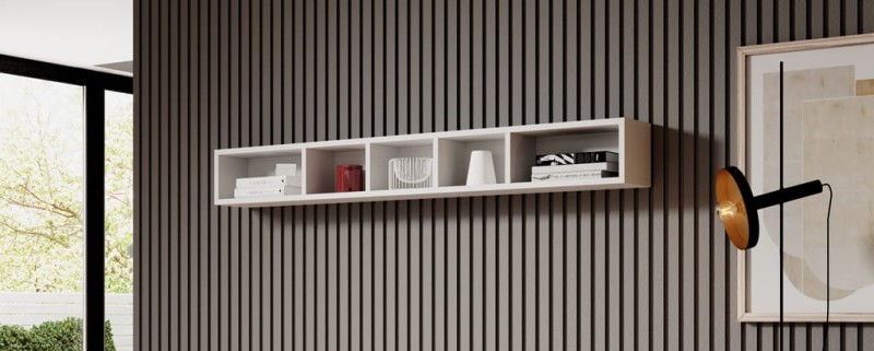 Półka wisząca TOLEDO Szerokość 169 cm Biały laminat / biały połysk Helvetia Meble 2498DW02 Półka Nowoczesna Tradycyjna Do Salonu Pokój Dzienny