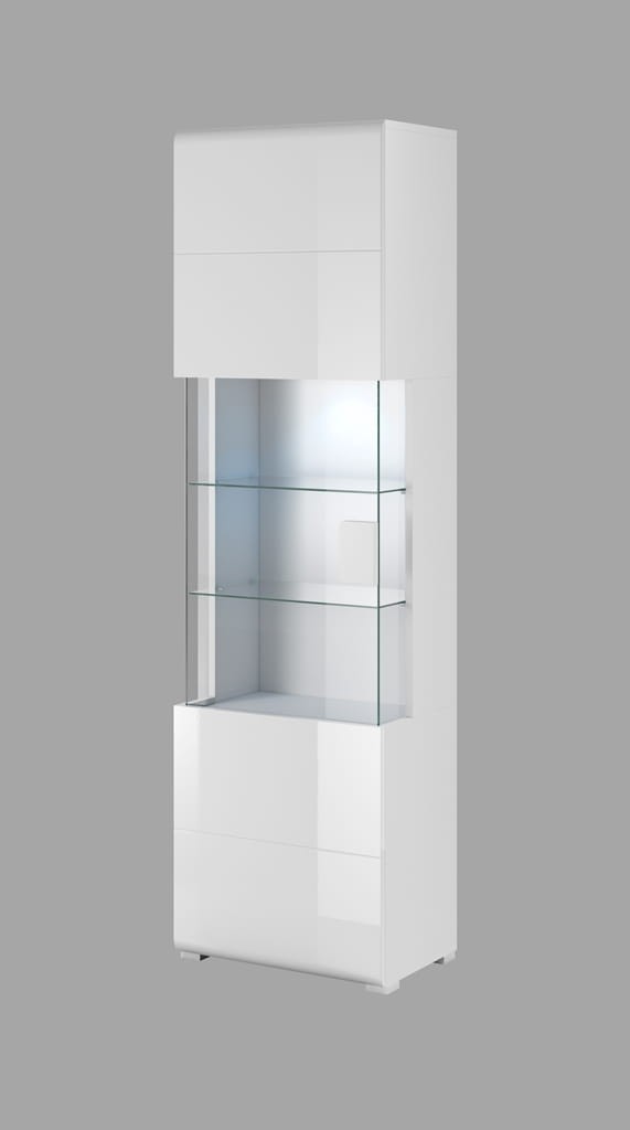 Witryna TOLEDO Szerokość 61 cm Biały laminat / biały połysk Helvetia Meble 2498DW05 Witryna Nowoczesna Tradycyjna Do Salonu Pokój Dzienny