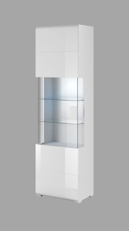 Witryna TOLEDO Szerokość 61 cm Biały laminat / biały połysk Helvetia Meble 2498DW05 Witryna Nowoczesna Tradycyjna Do Salonu Pokój Dzienny