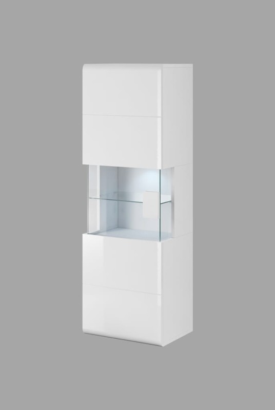 Witryna wisząca TOLEDO Szerokość 53 cm Biały laminat / biały połysk Helvetia Meble 2498DW07 Szafka Nowoczesna Tradycyjna Do Salonu Pokój Dzienny