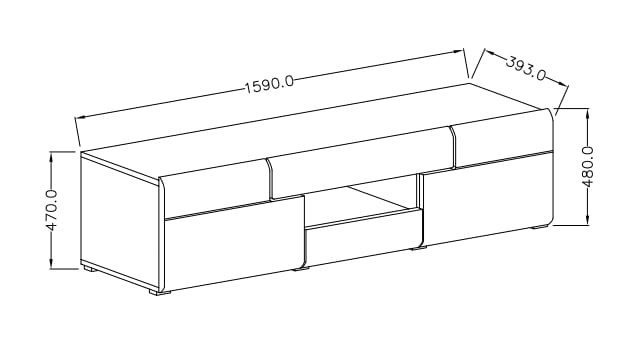 Szafka RTV mała TOLEDO Szerokość 159 cm Biały laminat / biały połysk Helvetia Meble 2498DW41 Szafka Nowoczesna Tradycyjna Do Salonu Pokój Dzienny
