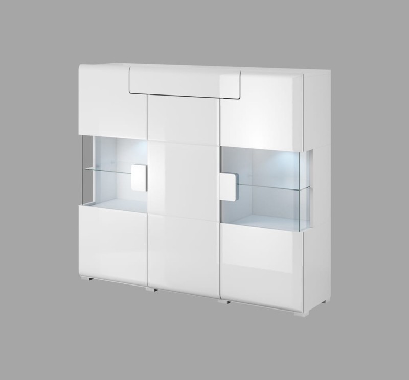 Komoda TOLEDO Szerokość 147 cm Biały laminat / biały połysk Helvetia Meble 2498DW46 2498DW46 Szafka Nowoczesna Tradycyjna Do Salonu Pokój Dzienny