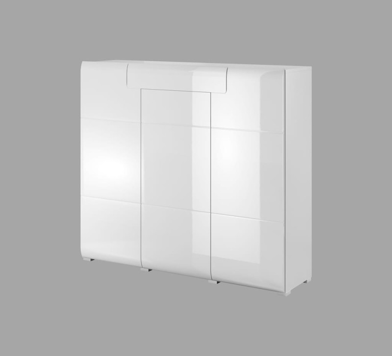 Komoda wysoka TOLEDO Szerokość 147 cm Biały laminat / biały połysk Helvetia Meble 2498DW76 2498DW46 Szafka Nowoczesna Tradycyjna Do Salonu Pokój Dzienny