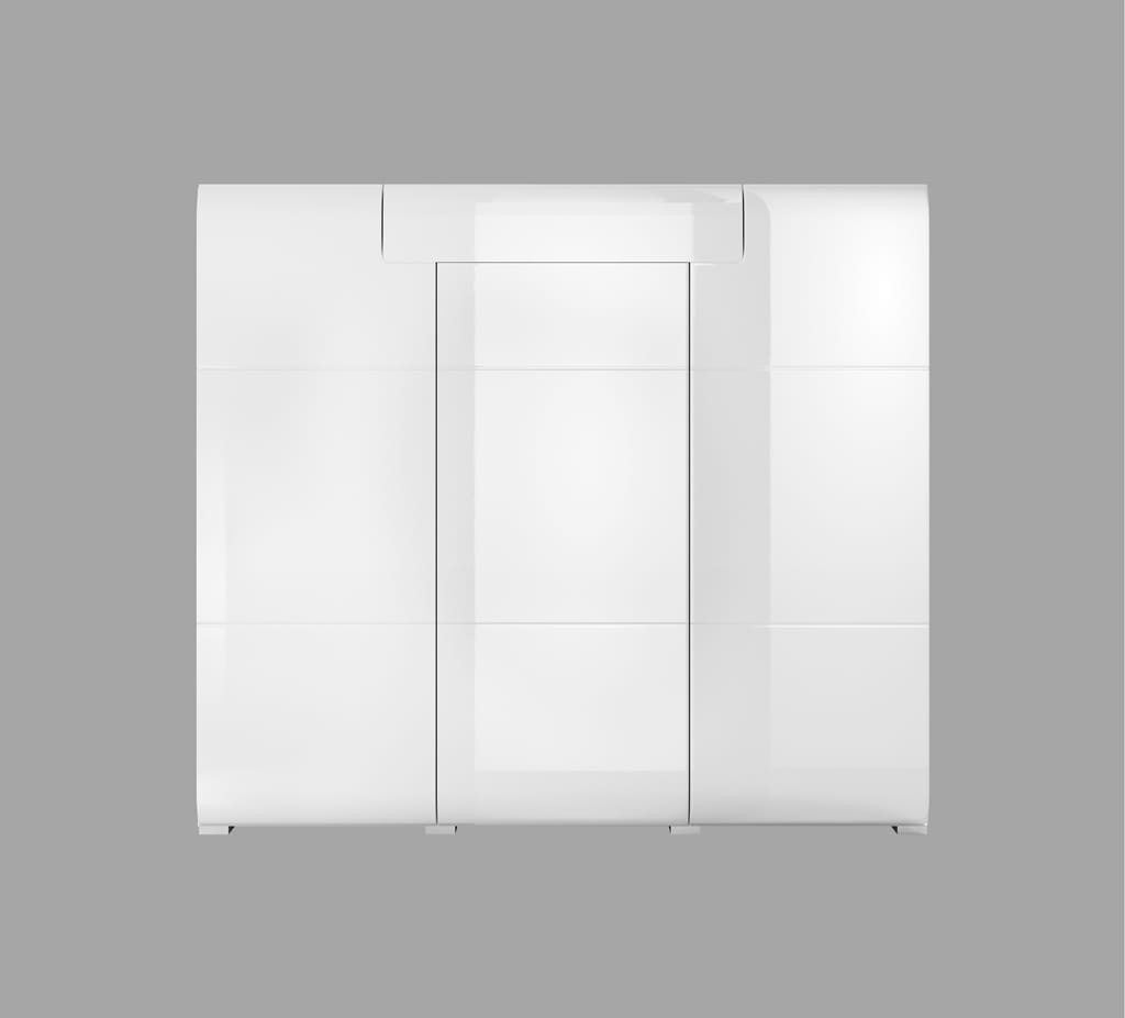 Komoda wysoka TOLEDO Szerokość 147 cm Biały laminat / biały połysk Helvetia Meble 2498DW76 2498DW46 Szafka Nowoczesna Tradycyjna Do Salonu Pokój Dzienny