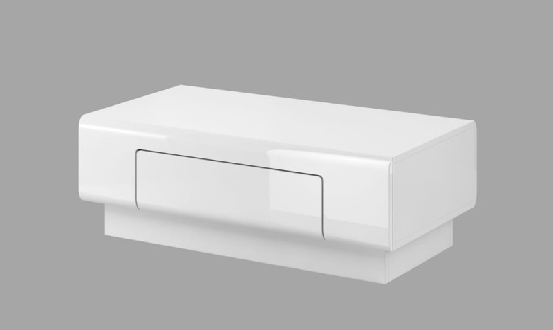 Stolik kawowy TOLEDO Szerokość 110 cm Biały laminat / biały połysk Helvetia Meble 2498DW99 Regał Nowoczesny Tradycyjny Do Salonu Pokój Dzienn