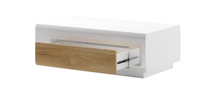 Stolik kawowy TOLEDO Szerokość 110 cm Biały laminat / biały połysk Helvetia Meble 2498DW99 Regał Nowoczesny Tradycyjny Do Salonu Pokój Dzienn