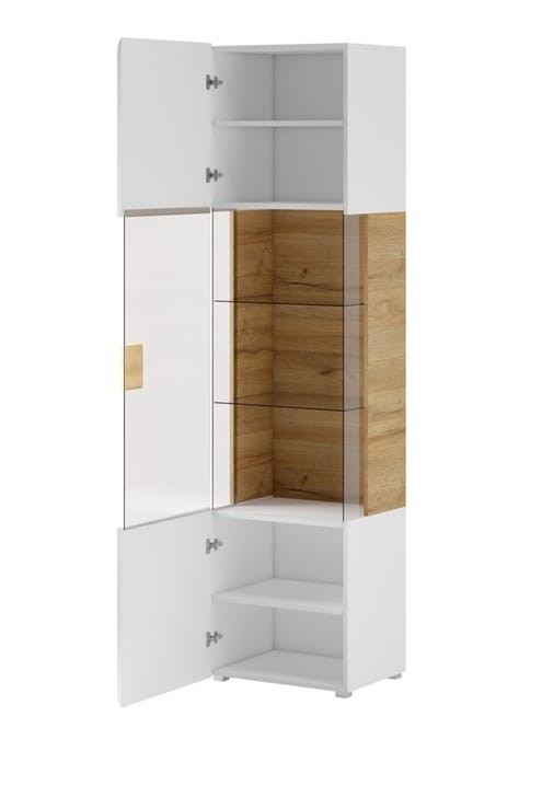 Witryna TOLEDO Szerokość 61 cm Biały laminat - san remo/Biały połysk - san remo Helvetia Meble 2494DW05 Witryna Nowoczesna Tradycyjna Do Salonu Pokój Dzienny