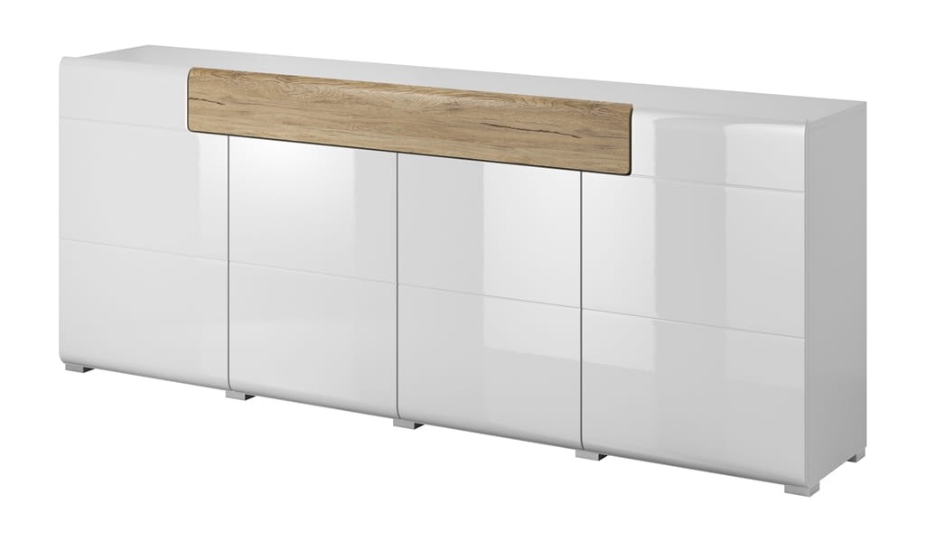 Komoda TOLEDO Szerokość 208 cm Biały laminat - san remo/Biały połysk - san remo Helvetia Meble 2494DW25 Szafka Nowoczesna Tradycyjna Do Salonu Pokój Dzienny