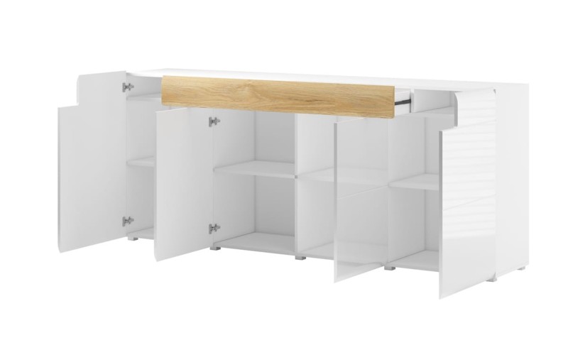 Komoda TOLEDO Szerokość 208 cm Biały laminat - san remo/Biały połysk - san remo Helvetia Meble 2494DW25 Szafka Nowoczesna Tradycyjna Do Salonu Pokój Dzienny