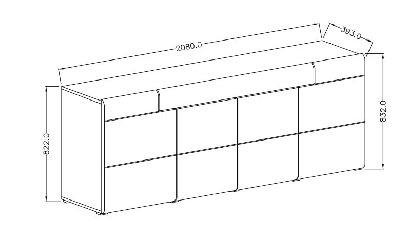 Komoda TOLEDO Szerokość 208 cm Biały laminat - san remo/Biały połysk - san remo Helvetia Meble 2494DW25 Szafka Nowoczesna Tradycyjna Do Salonu Pokój Dzienny