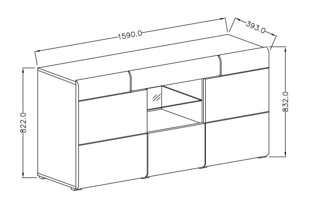Komoda z wnęką TOLEDO Szerokość 159 cm Biały laminat - san remo/Biały połysk - san remo Helvetia Meble 2494DW26 Szafka Nowoczesna Tradycyjna Do Salonu Pokój Dzienny