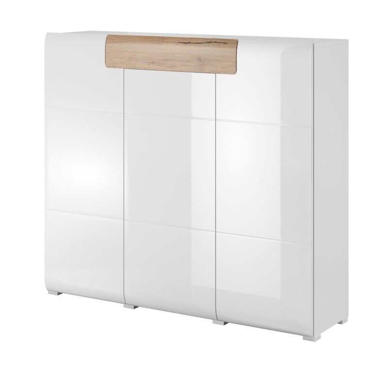 Komoda wysoka TOLEDO Szerokość 147 cm Biały laminat - san remo/Biały połysk - san remo 2494DW76 Komoda Nowoczesna Tradycyjna Do Salonu Pokój Dzienny