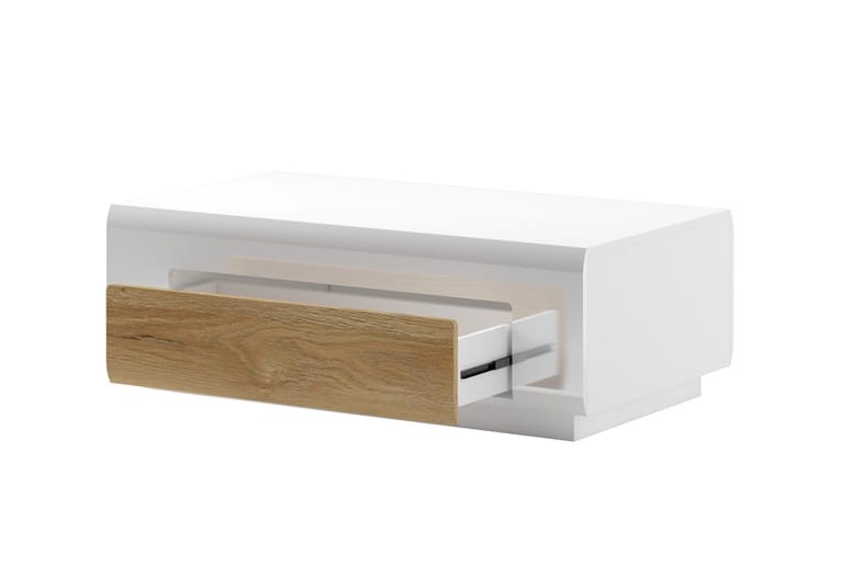 Stolik kawowy TOLEDO Szerokość 110 cm Biały laminat - san remo/Biały połysk - san remo Helvetia Meble 2494DW99 Stolik kawowy Nowoczesny Tradycyjny Do Salonu Pokój Dzienny