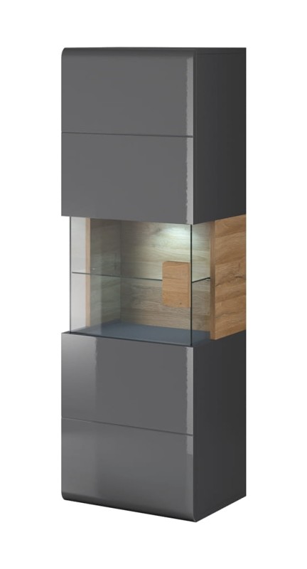 Witryna wisząca TOLEDO Szerokość 53 cm Antracyt/Antracyt połysk - Dąb Grandson Helvetia Meble 24JKDW07 Szafka Nowoczesna Tradycyjna Do Salonu Pokój Dzienny