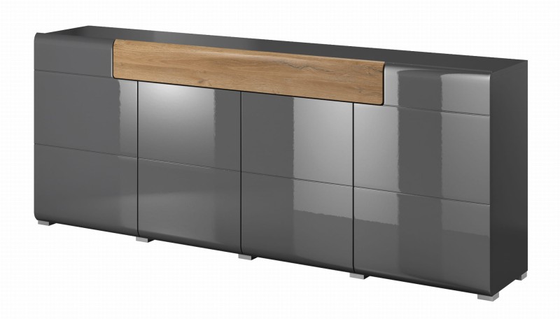 Komoda TOLEDO Szerokość 208 cm Antracyt/Antracyt połysk - Dąb Grandson Helvetia Meble 24JKDW25 Komoda Nowoczesna Tradycyjna Do Salonu Pokój Dzienny