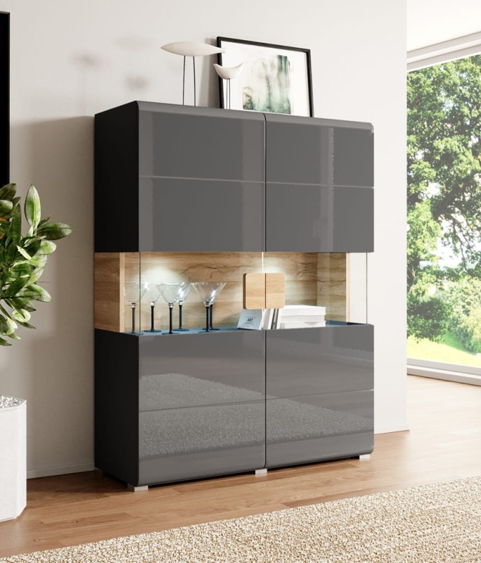 Komoda wysoka TOLEDO Szerokość 122 cm Antracyt/Antracyt połysk - Dąb Grandson Helvetia Meble 24JKDW42 Szafka Nowoczesna Tradycyjna Do Salonu Pokój Dzienny