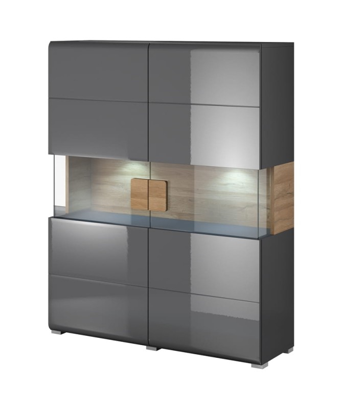 Komoda wysoka TOLEDO Szerokość 122 cm Antracyt/Antracyt połysk - Dąb Grandson Helvetia Meble 24JKDW42 Szafka Nowoczesna Tradycyjna Do Salonu Pokój Dzienny