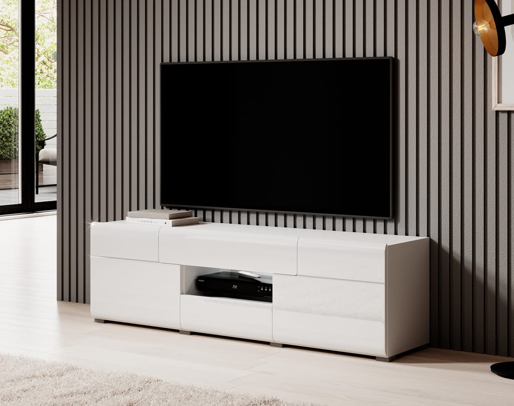 Pokój dzienny TOLEDO Biały laminat / biały połysk Helvetia Meble 2498DW41 46 88 25 99 Meble do pokoju dziennego Nowoczesne Tradycyjne Do Salonu Pokój Dzienny