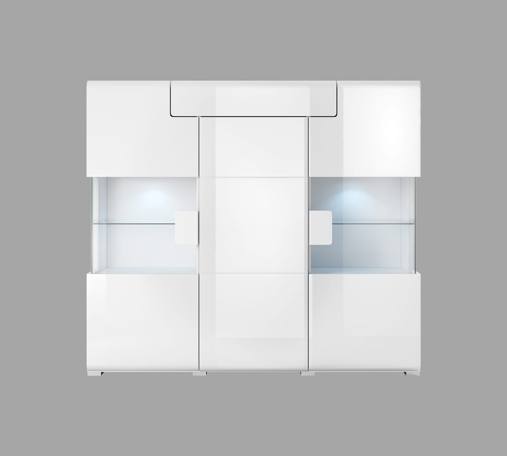 Pokój dzienny TOLEDO Biały laminat / biały połysk Helvetia Meble 2498DW41 46 88 25 99 Meble do pokoju dziennego Nowoczesne Tradycyjne Do Salonu Pokój Dzienny