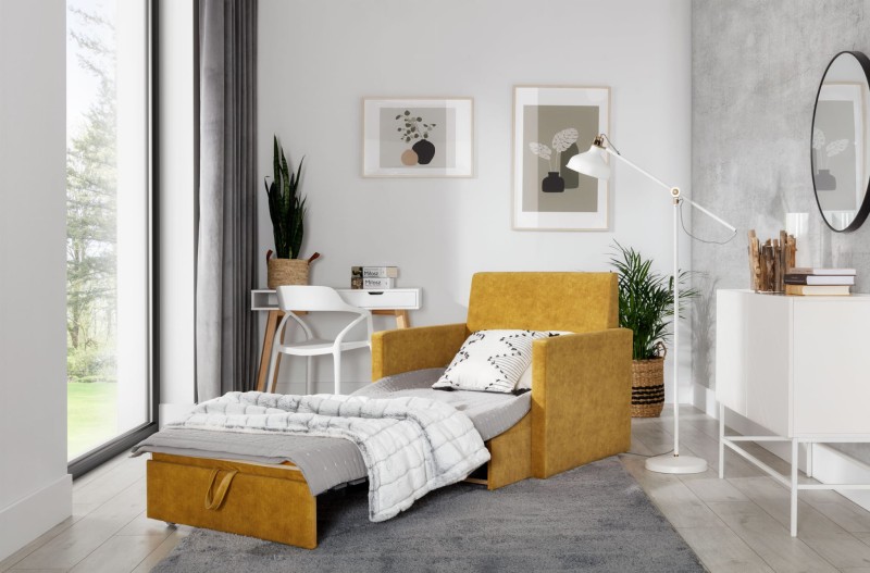 Sofa LUCA Tkanina doro 17062 Żółta Pomarańczowa Amerykanaka Do Pokoju Dziecka Mała Funkcja Spania.jpg