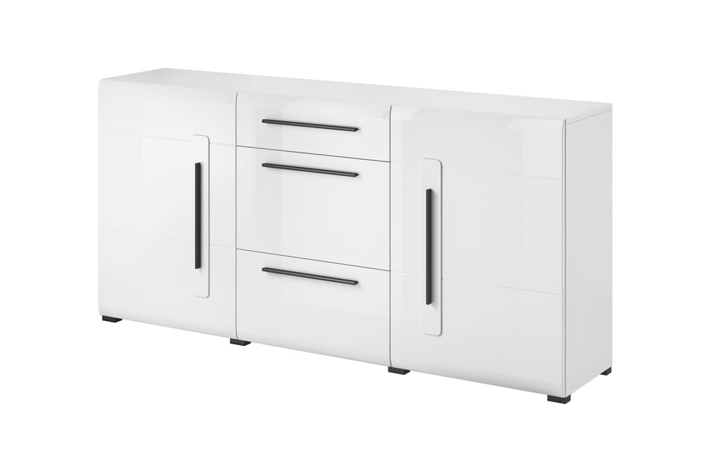Komoda TULSA Szerokość 180 cm Biały laminat / biały połysk Helvetia Meble 2497FJ26 Komoda Nowoczesna Tradycyjna Do Salonu Pokój Dzienny
