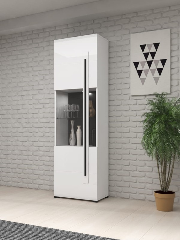 Witryna TULSA Szerokość 60 cm Biały laminat / biały połysk Helvetia Meble 2497FJ05 Witryna Nowoczesna Tradycyjna Do Salonu Pokój Dzienny