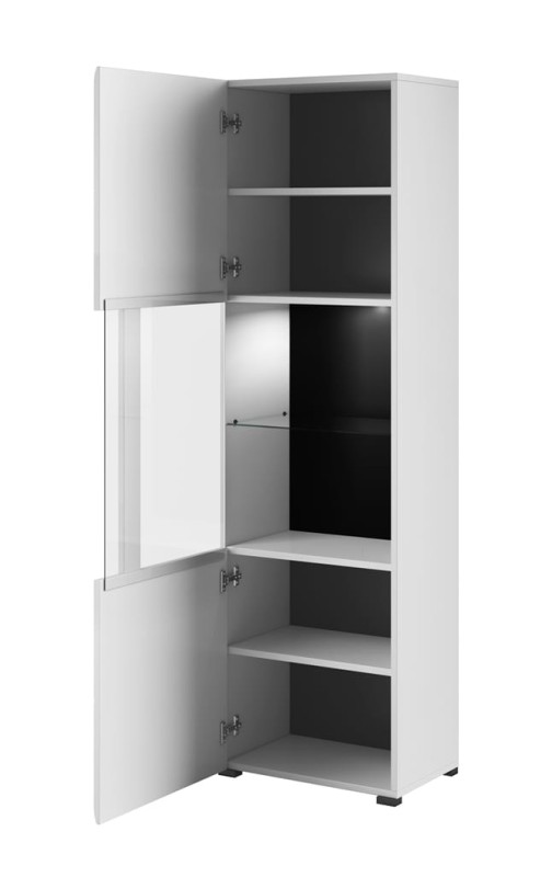 Witryna TULSA Szerokość 60 cm Biały laminat / biały połysk Helvetia Meble 2497FJ05 Witryna Nowoczesna Tradycyjna Do Salonu Pokój Dzienny