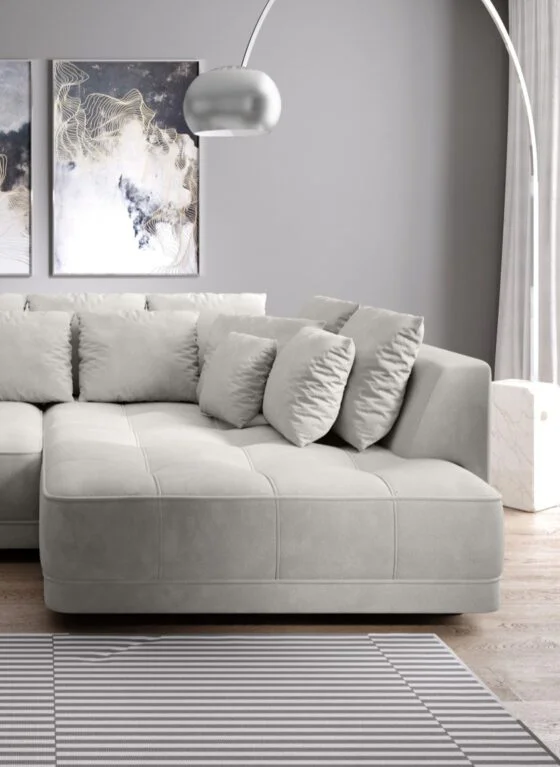 Narożnik Tiga box Tkanina Aphrodite 1 Bucle Bukla Baranek Szaroka Otomana Duży Wersal.webp