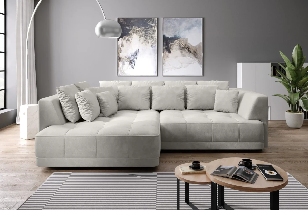 Narożnik Tiga box Tkanina Aphrodite 1 Bucle Bukla Baranek Do Salonu Nowoczesna Pojemnik Poduszki Wersal.webp