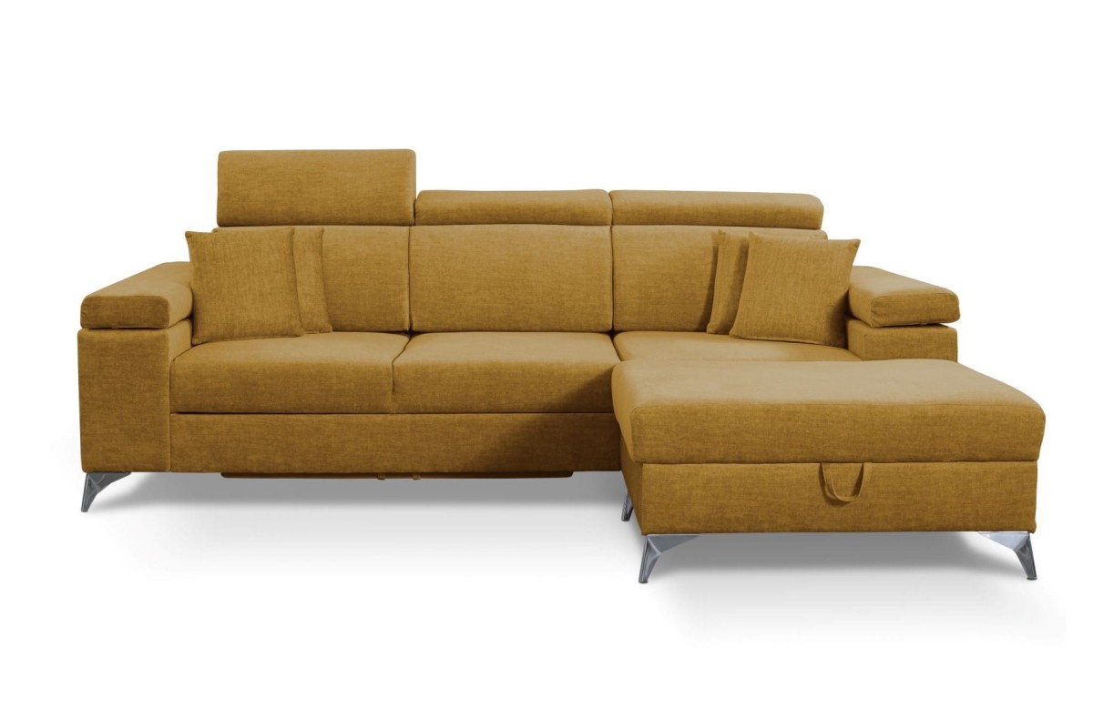 NAROŻNIK BRICO MINI Tkanina VOGUE 9 Żółty Złoty Amber Funkcja Spania Pojemnik Do Salonu Regulowany Zagłówek Nowoczesny GiB Meble PRAWY.jpg