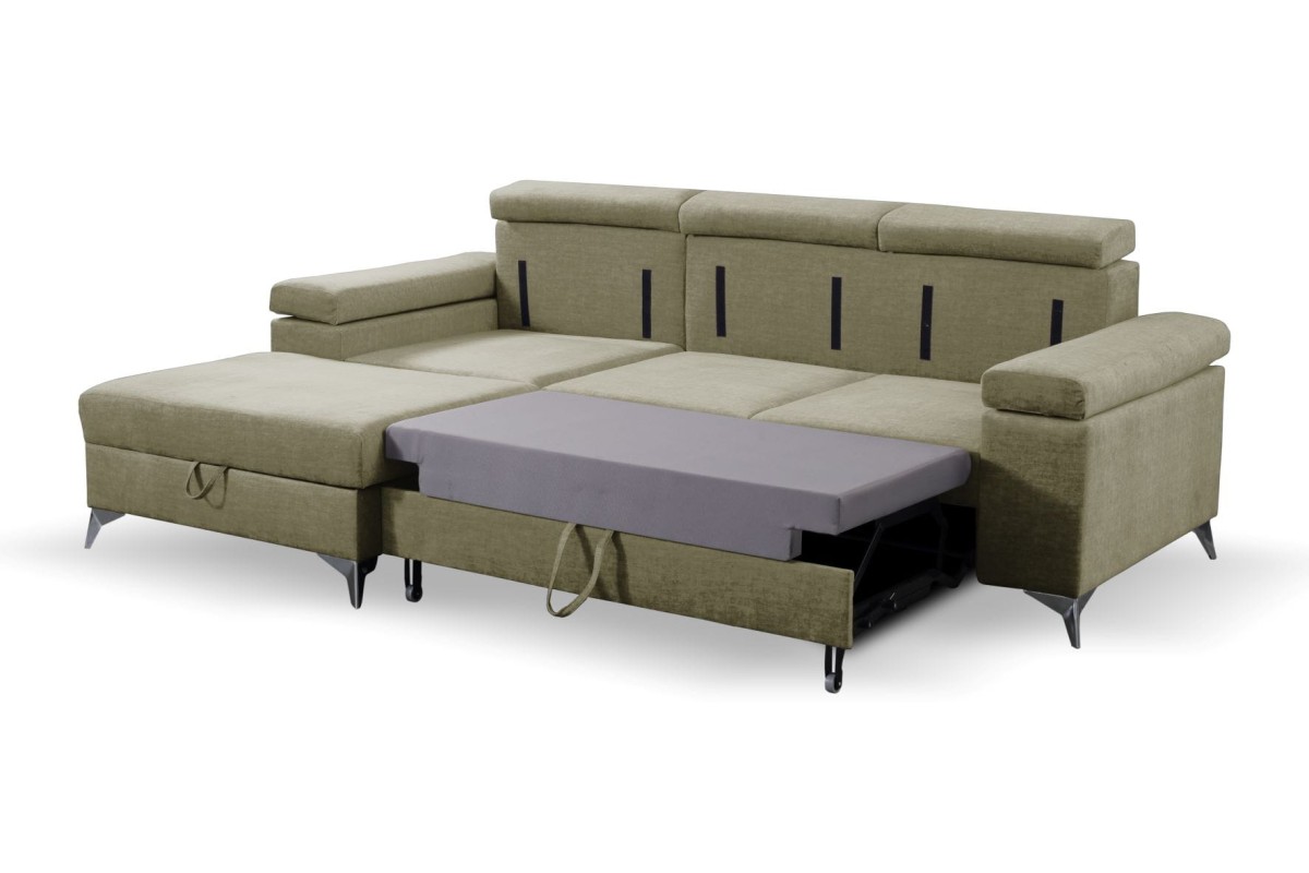 NAROŻNIK BRICO MINI Tkanina VOGUE 10 Olivkowy Do Salonu Funkcja Spania GiB Meble .jpg