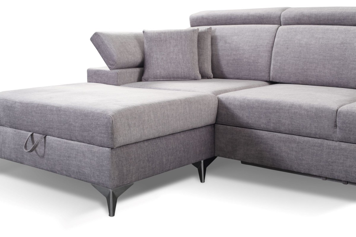 NAROŻNIK BRICO MINI Tkanina VOGUE 14 Szary Jasny Silver Welur Funkcja Relaks Wysokie Srebrne Nóżki Chrom Nowoczesny GiB Meble .jpg