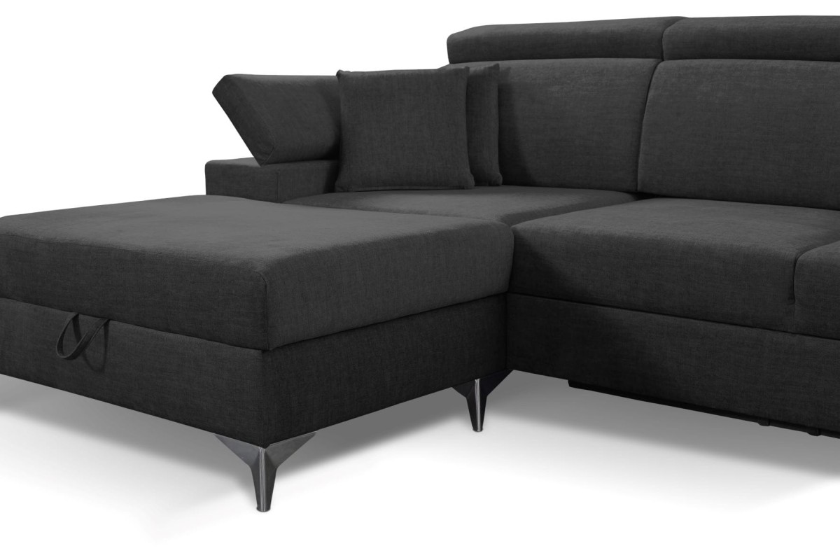 NAROŻNIK BRICO MINI Tkanina VOGUE 18 Czarny Black Welur  Funkcja Relaks Wysokie Srebrne Nóżki Chrom Nowoczesny GiB Meble .jpg