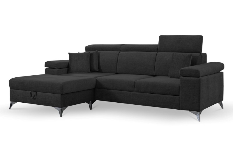 NAROŻNIK BRICO MINI Tkanina VOGUE 18 Czarny Black Welur Funkcja Spania Pojemnik Do Salonu Regulowany Zagłówek Nowoczesny GiB Meble.jpg