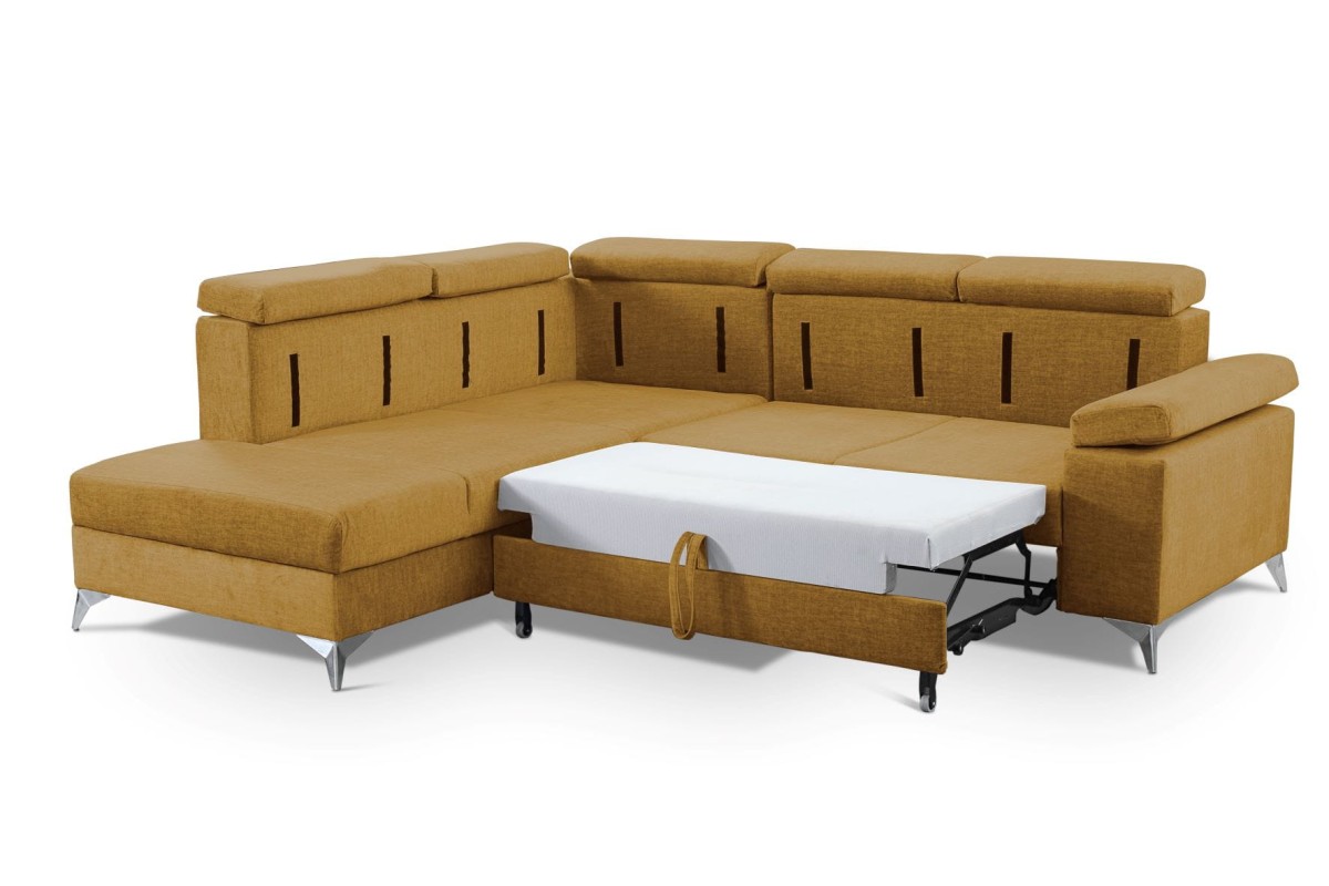 NAROŻNIK BRICO Tkanina VOGUE 9 Żółty Złoty Amber Do Salonu Funkcja Spania GiB Meble .jpg