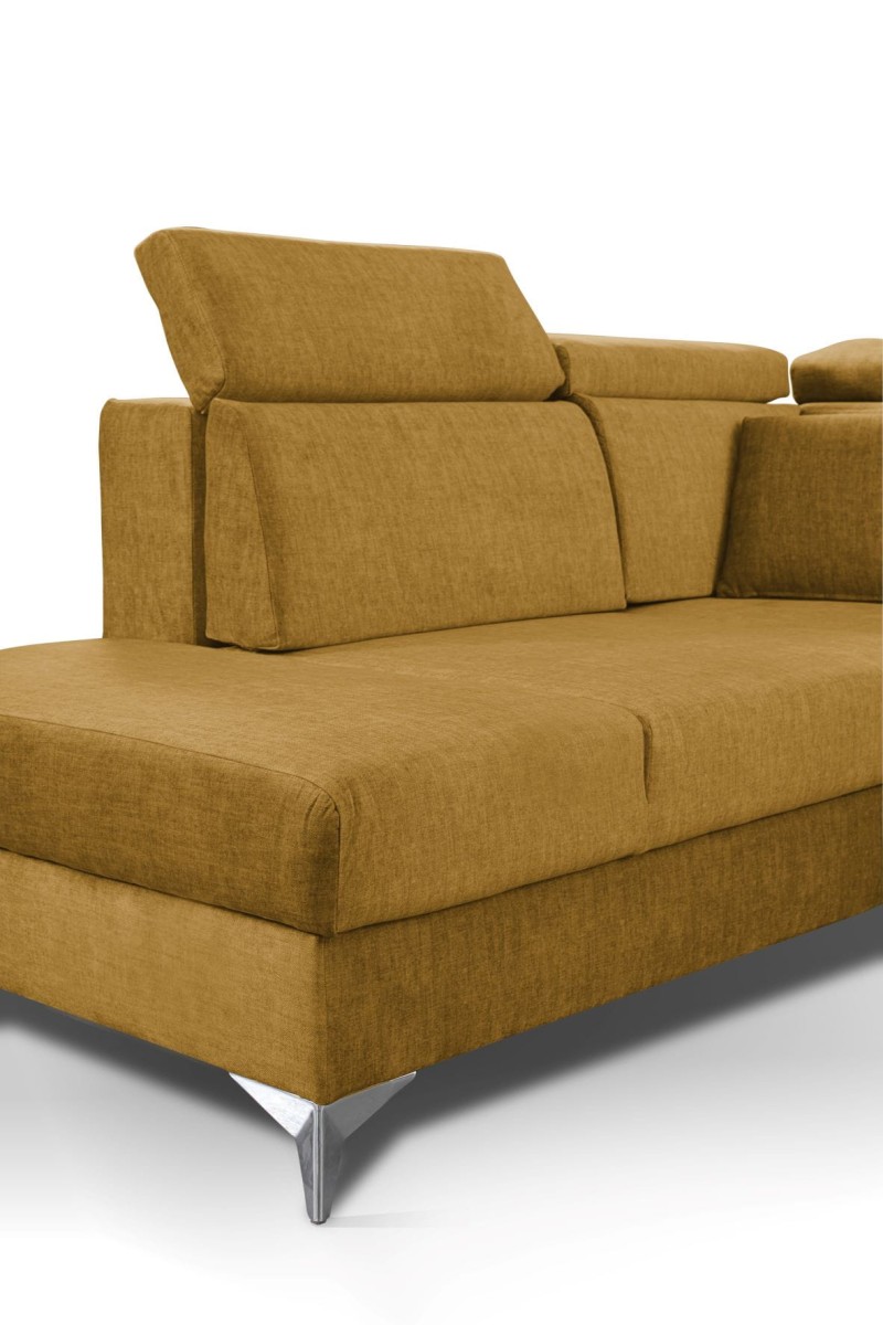 NAROŻNIK BRICO Tkanina VOGUE 9 Żółty Złoty Amber Funkcja Relaks Wysokie Srebrne Nóżki Chrom Nowoczesny GiB Meble .jpg