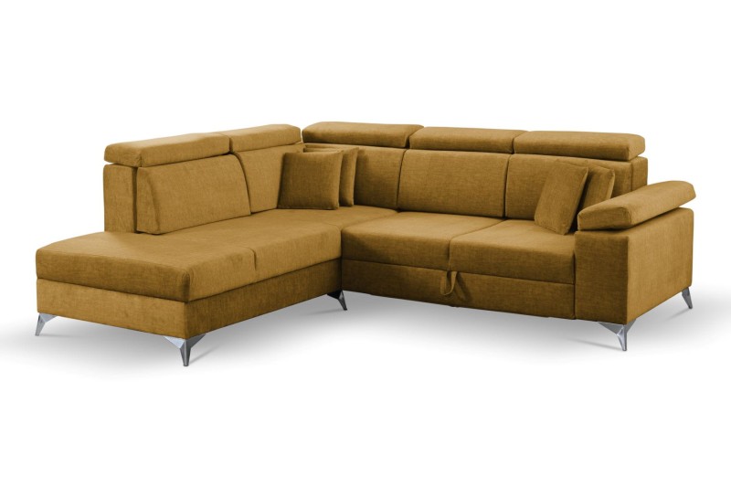 NAROŻNIK BRICO Tkanina VOGUE 9 Żółty Złoty Amber Funkcja Spania Pojemnik Do Salonu Regulowany Zagłówek GiB Meble .jpg