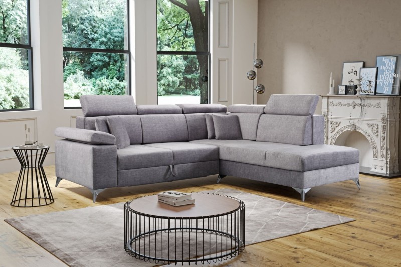 NAROŻNIK BRICO Tkanina VOGUE 14 Silver Jasny Szary Funkcja Spania Pojemnik Do Salonu Regulowany Zagłówek Nowoczesny GiB Meble Relaks.jpg