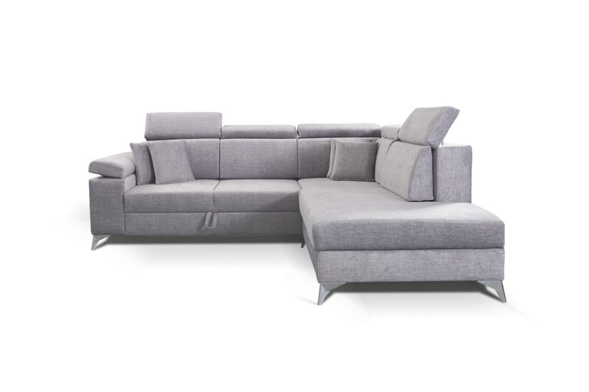 NAROŻNIK BRICO Tkanina VOGUE 14 Silver Jasny Szary Funkcja Spania Pojemnik Do Salonu Regulowany Zagłówek Nowoczesny GiB Meble Prawy.jpg